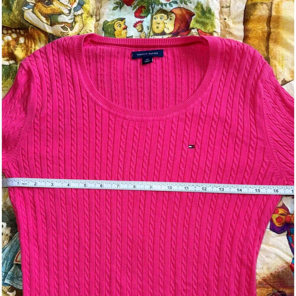 Lot of 3 Tommy Hilfiger Womens Cable Knit Sweaters Small Pink Blue Crew V-neck - Picture 8 of 13